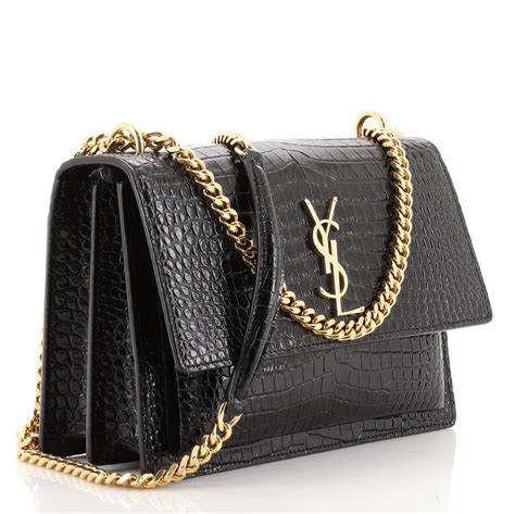 yves saint laurent sunset medium in crocodile embossed shiny leather|YSL Medium Sunset Bag Croc.